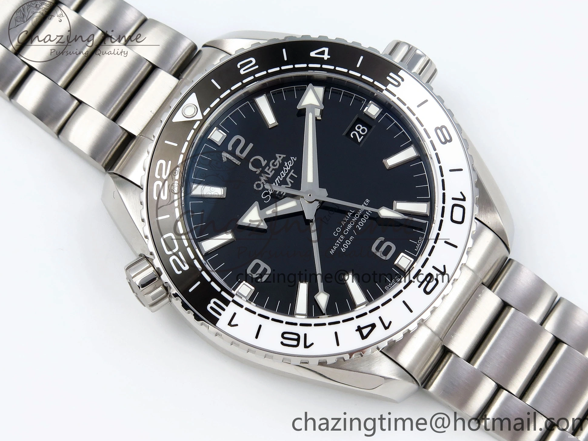 1224 Planet Ocean 600M ‘Tai Chi’ GMT 43.5mm VSF 1:1 Best Edition Black White Ceramic Bezel and Dial on SS Bracelet A8906 Super Clone Durable 7732